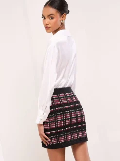 Lipsy Checked Boucle Trim Detail Knitted Mini Skirt
