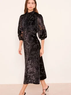 Lipsy Devore Velvet Puff Sleeve Midi Dress