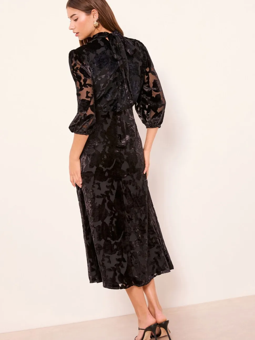 Lipsy Devore Velvet Puff Sleeve Midi Dress
