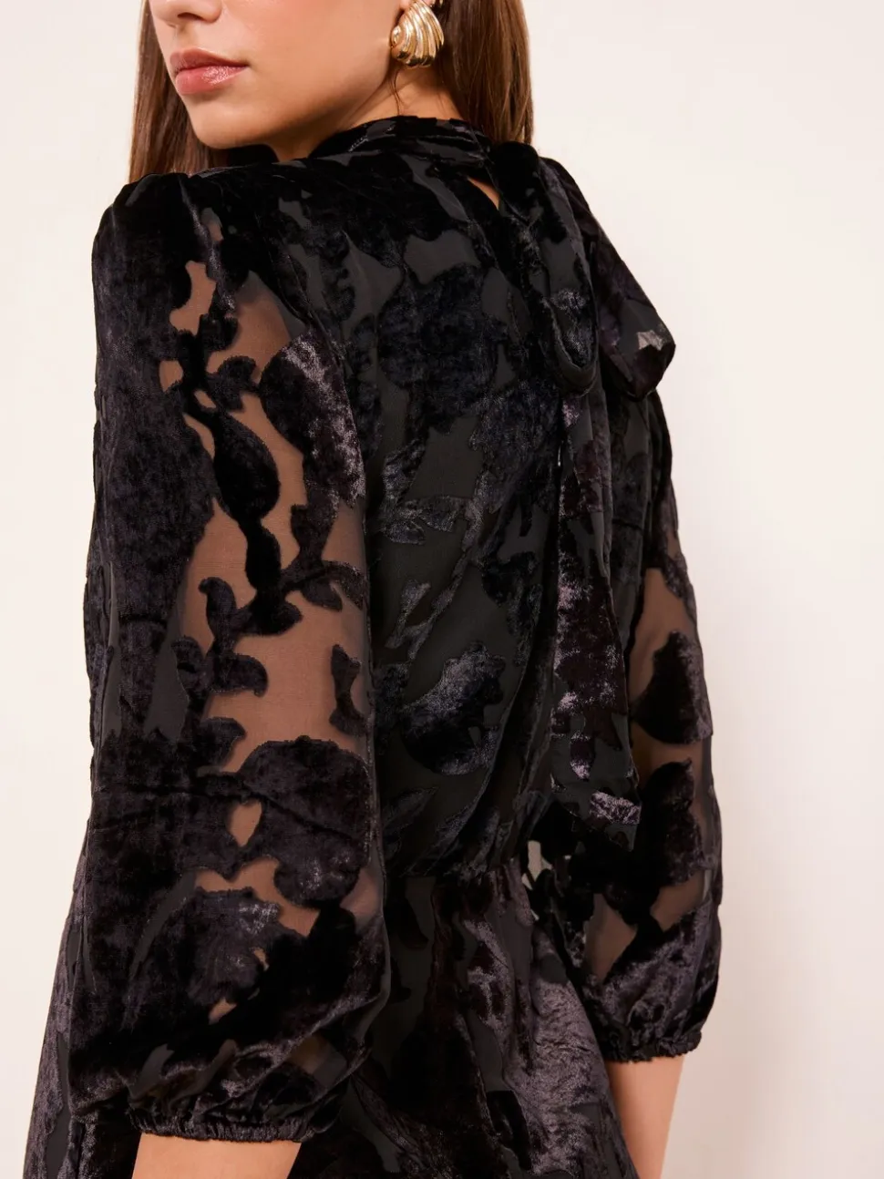 Lipsy Devore Velvet Puff Sleeve Midi Dress