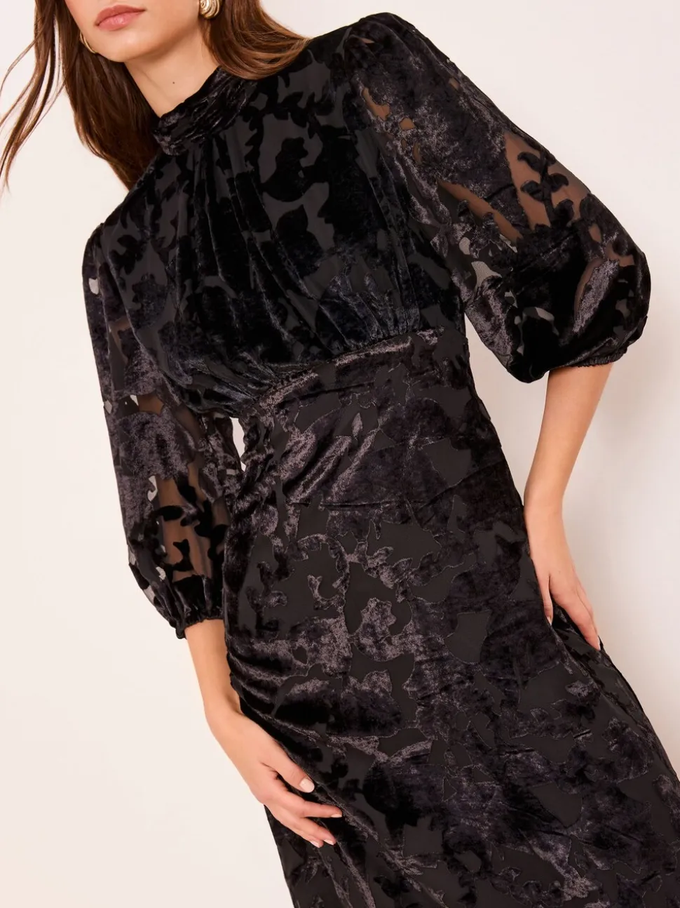 Lipsy Devore Velvet Puff Sleeve Midi Dress