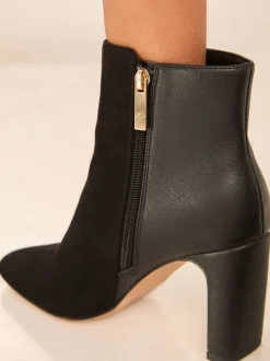 Lipsy Faux Leather Mixed Material Mid Block Heeled Smart Ankle Boots