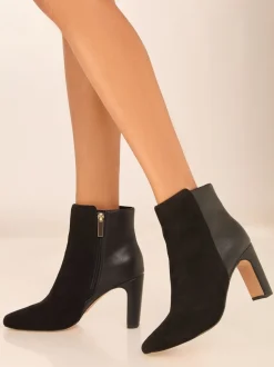 Lipsy Faux Leather Mixed Material Mid Block Heeled Smart Ankle Boots