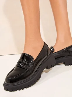 Lipsy Faux Leather Patent Chunky Penny Loafers