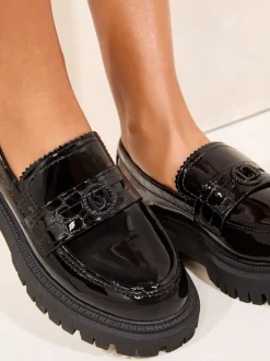 Lipsy Faux Leather Patent Chunky Penny Loafers