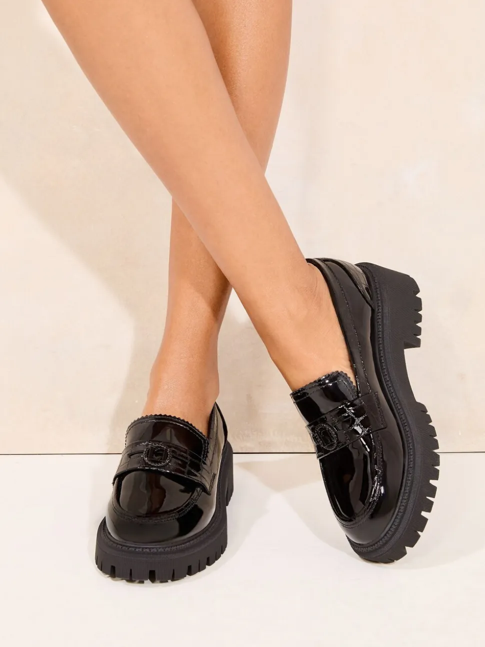 Lipsy Faux Leather Patent Chunky Penny Loafers