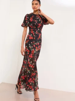 Lipsy Floral Print Short Sleeve Woven Maxi Dress