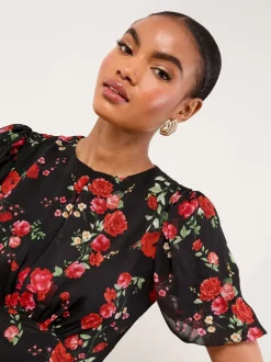 Lipsy Floral Print Short Sleeve Woven Maxi Dress