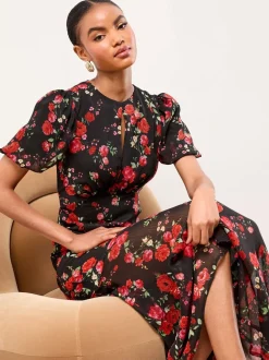 Lipsy Floral Print Short Sleeve Woven Maxi Dress