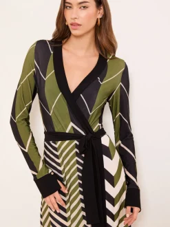 Lipsy Geometric Print Jersey Wrap Midi Dress