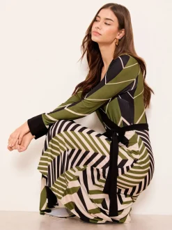 Lipsy Geometric Print Jersey Wrap Midi Dress
