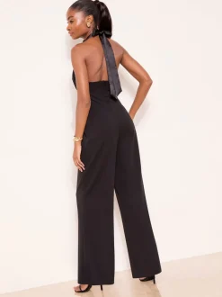 Lipsy Halter Neck Satin Drape Jumpsuit