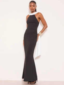 Lipsy High Neck Scarf Drape Maxi Dress