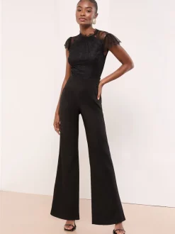 Lipsy Lace High Neck Short Sleeve Jumpsuit
