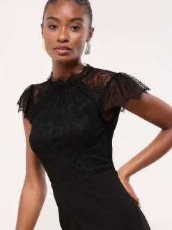 Lipsy Lace High Neck Short Sleeve Jumpsuit
