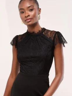 Lipsy Lace High Neck Short Sleeve Jumpsuit