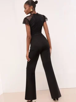 Lipsy Lace High Neck Short Sleeve Jumpsuit
