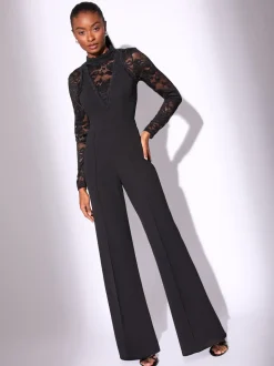 Lipsy Long Sleeve Lace High Neck Jumpsuit
