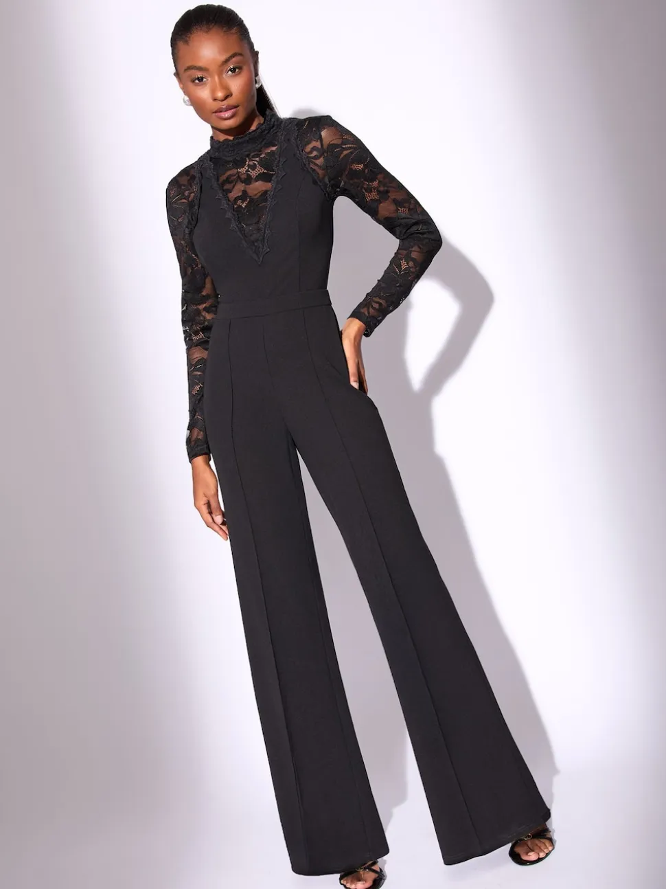 Lipsy Long Sleeve Lace High Neck Jumpsuit