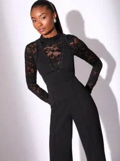 Lipsy Long Sleeve Lace High Neck Jumpsuit