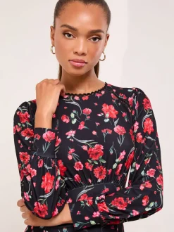 Lipsy Mini Floral Lace Trim Jersey Underbust Dress