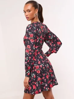 Lipsy Mini Floral Lace Trim Jersey Underbust Dress