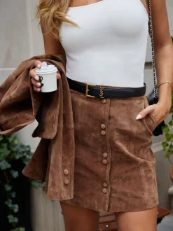 Lipsy Mini Suede Double Popper Skirt