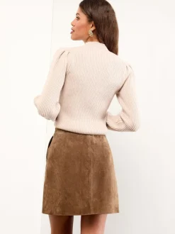 Lipsy Mini Suede Double Popper Skirt