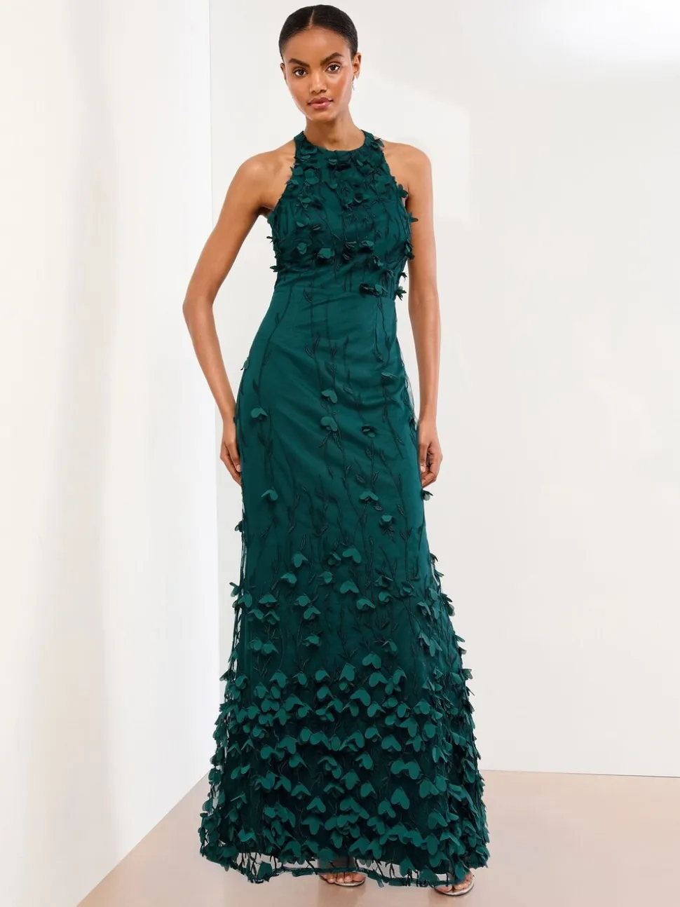 Lipsy Premium 3D Bloemen Gestructureerde Halter Maxi-jurk
