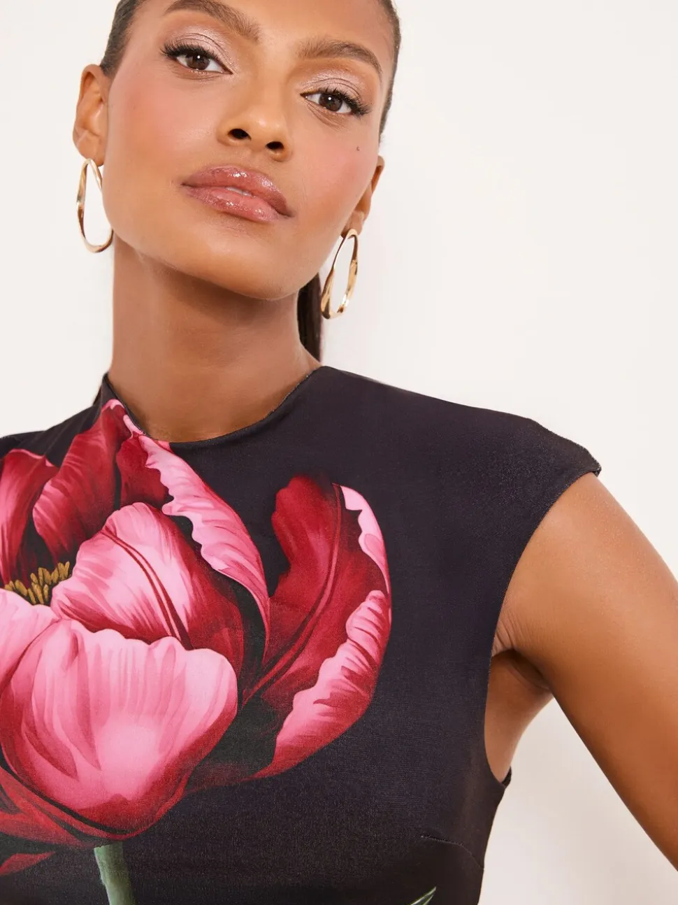 Lipsy Rose Print Bodycon Dress