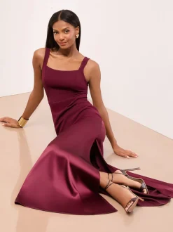 Lipsy Satin Mix Structured Fishtail Bridesmaid Maxi Dress