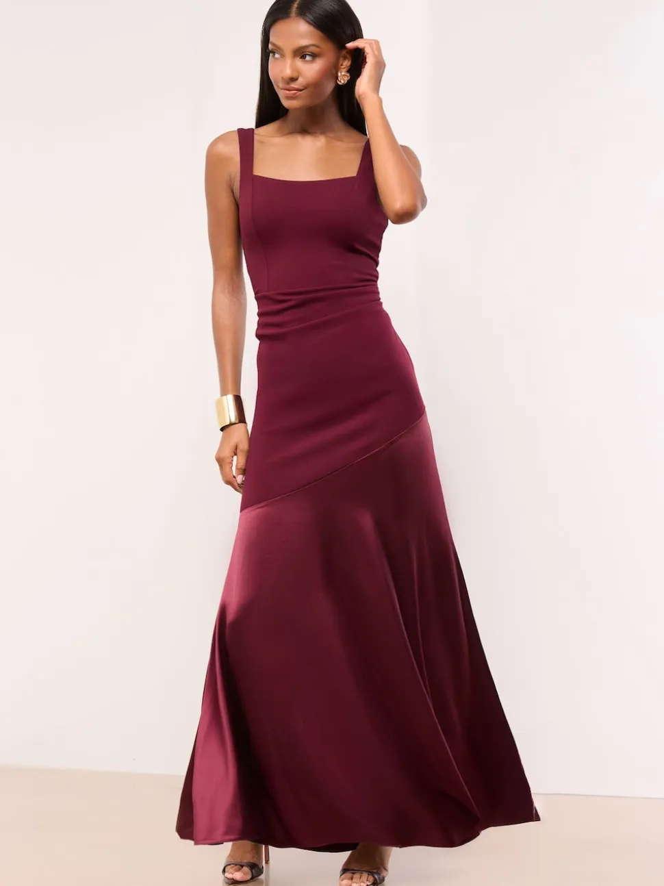 Lipsy Satin Mix Structured Fishtail Bridesmaid Maxi Dress
