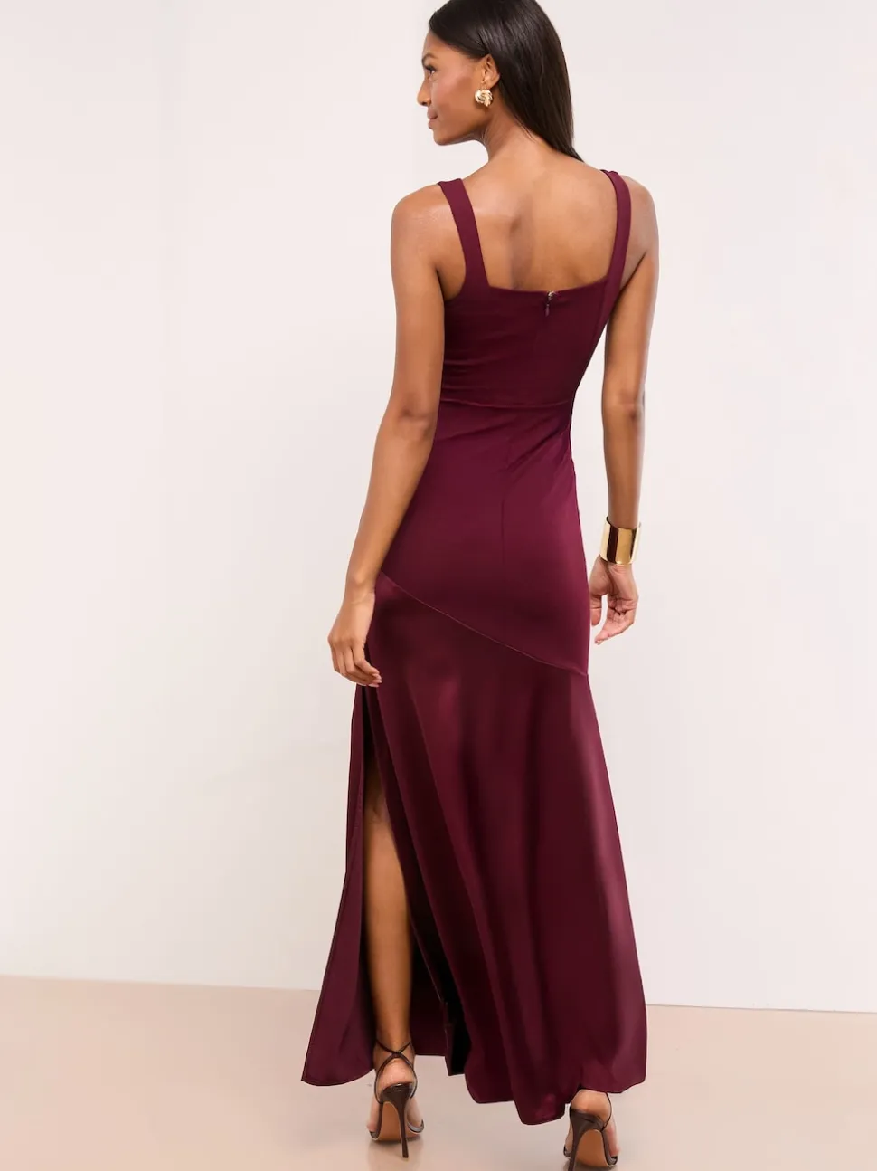 Lipsy Satin Mix Structured Fishtail Bridesmaid Maxi Dress