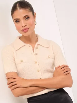 Lipsy Short Sleeve Collared Knitted Cardigan Top