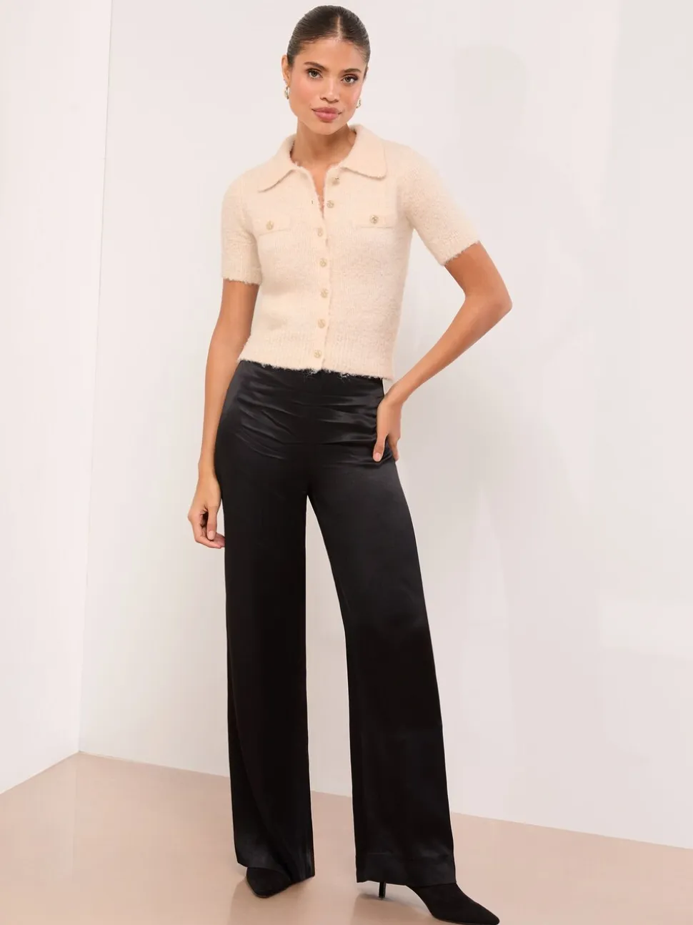 Lipsy Short Sleeve Collared Knitted Cardigan Top