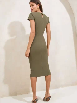 Lipsy Short Sleeve Ruched Asymmetric Detail Midi Dress