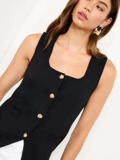 Lipsy Square Neck Mock Placket Buttoned Knitted Waistcoat Top