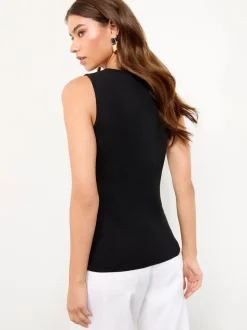 Lipsy Square Neck Mock Placket Buttoned Knitted Waistcoat Top