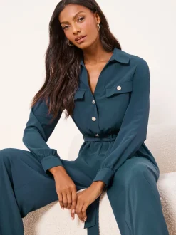 Lipsy Utility Belted Military Buttoned V-Neck Jumpsuit