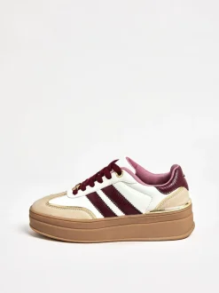 Lipsy Wide Fit White and Burgundy Chunky Gum Sole Sports Trainers