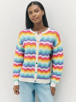 Little Bird by Jools Oliver gebreid vest met pastelkleurige golvende strepen