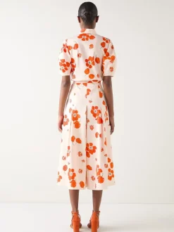 LK Bennett & Flora Ivory Multi Cotton Pleat Block Floral Sateen Culottes