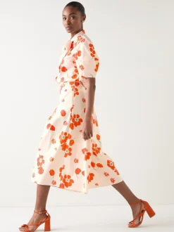 LK Bennett & Flora Ivory Multi Cotton Pleat Block Floral Sateen Culottes