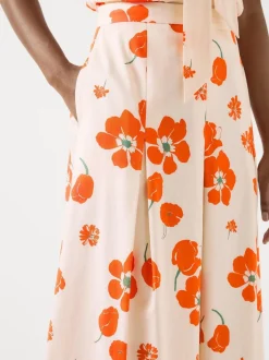 LK Bennett & Flora Ivory Multi Cotton Pleat Block Floral Sateen Culottes