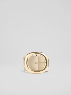 LK Bennett Bromley Buttercream Croc Effect Round Buckle Waist Belt