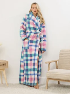 Long Tall Sally Multi Check Borg Shawl Maxi Robe