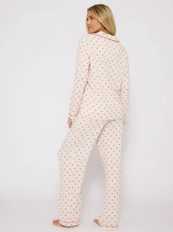 Loungeable Brushed Knit Heart Printed Traditional Long Sleeve Pyjamas