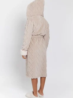 Loungeable Cable Cutwork Hooded Midi Dressing Gown