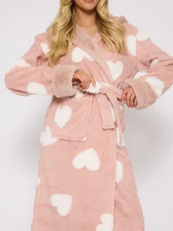 Loungeable Jaquard Heart Midi Hooded Dressing Gown