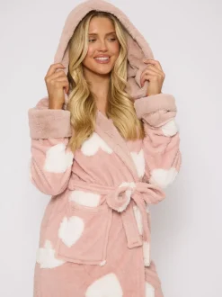 Loungeable Jaquard Heart Midi Hooded Dressing Gown